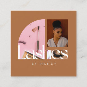 Carte De Visite Carré Élégant Lashes Photo Collage de Terracotta