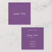 Carte De Visite Carré Elégant Libre Script Moderne Purple Chic (Devant / Derrière)