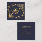Carte De Visite Carré Élégant logo abeille apiculture Marine bleu (Devant / Derrière)