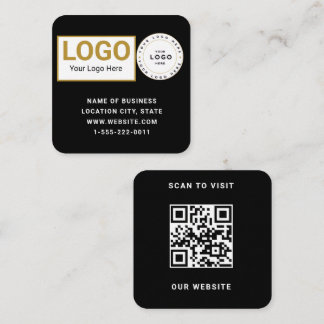 Carte De Visite Carré Élégant Logo Code QR Scan Site Web Noir Blanc