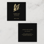 Carte De Visite Carré élégant logo papillon sur noir (Devant / Derrière)