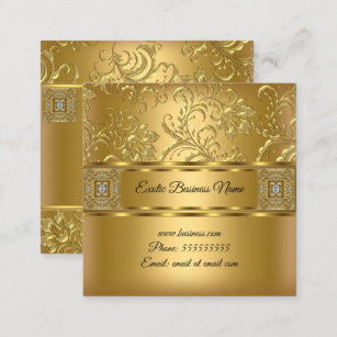 Carte De Visite Carré Élégant look floral de Damas d'or classique