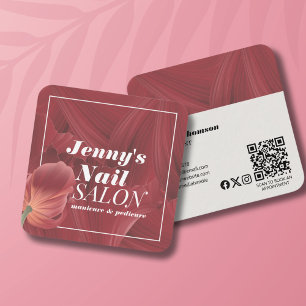 Carte De Visite Carré Élégant Maquillage à ongles rouge Abstrait élégant