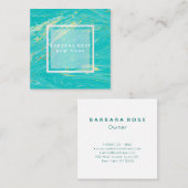 Carte De Visite Carré Élégant Marbre bleu or moderne (Devant / Derrière)