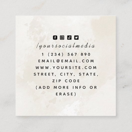 Carte De Visite Carré Élégant marbre clair drôle de crâne tatoueur (Dos)