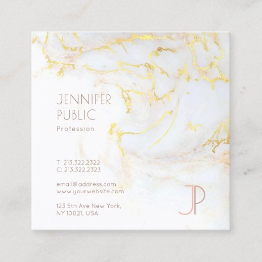 Carte De Visite Carré Elégant Marbre Or Moderne Design tendance Monogram (Devant)