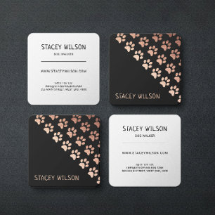 Carte De Visite Carré Élégant marcheur Rose Gold & Charcoal Groomer an