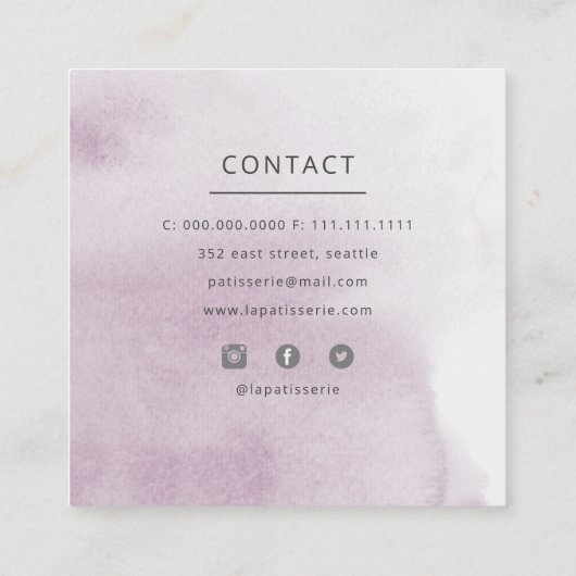 Carte De Visite Carré Élégant Mariage Fleur Cuisine boulangerie boulange (Dos)