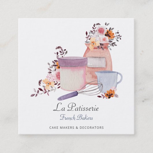 Carte De Visite Carré Élégant Mariage Fleur Cuisine boulangerie boulange (Devant)