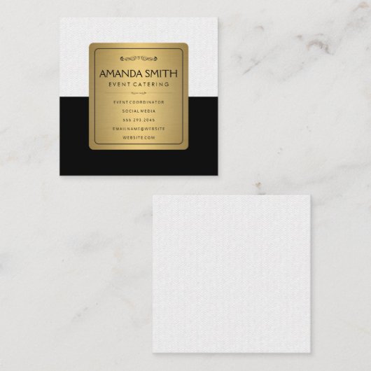 Carte De Visite Carré Élégant Métallo Or Noir Subtle Wavy Motif (Devant / Derrière)