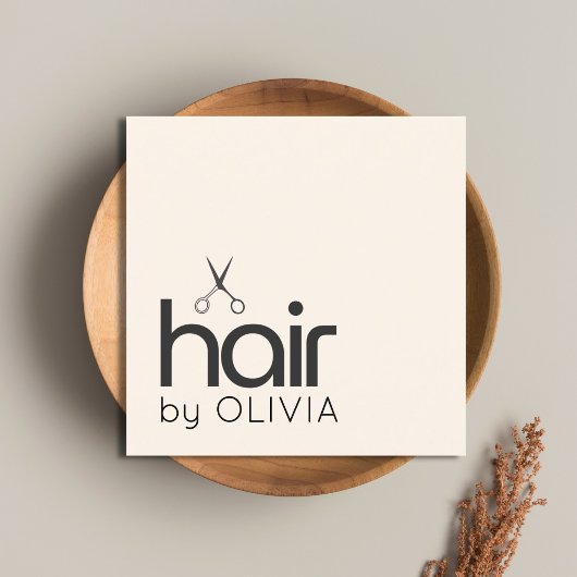 Carte De Visite Carré Elégant minimal Pastel Ciseaux noirs coiffeur