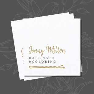 Carte De Visite Carré Élégant minimaliste Blanc Faux Gold Pin à cheveux