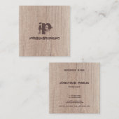 Carte De Visite Carré Elégant Modèle Monogramme en bois (Devant / Derrière)