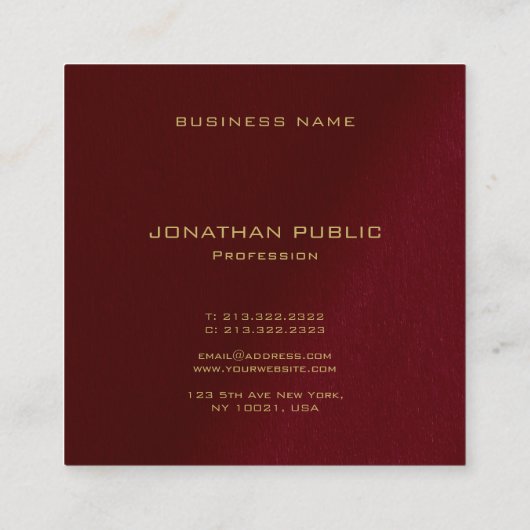 Carte De Visite Carré Élégant Modèle personnalisé Monogramme de texte or (Dos)