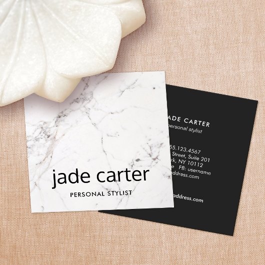 Carte De Visite Carré Elegant Modern White Marble Professional