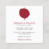 Carte De Visite Carré Elégant moderne Chic Rouge cire Timbre Signature N (Dos)