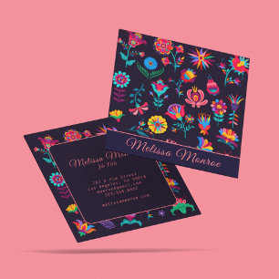 Carte De Visite Carré Élégant moderne coloré Fleurs Botaniques Script