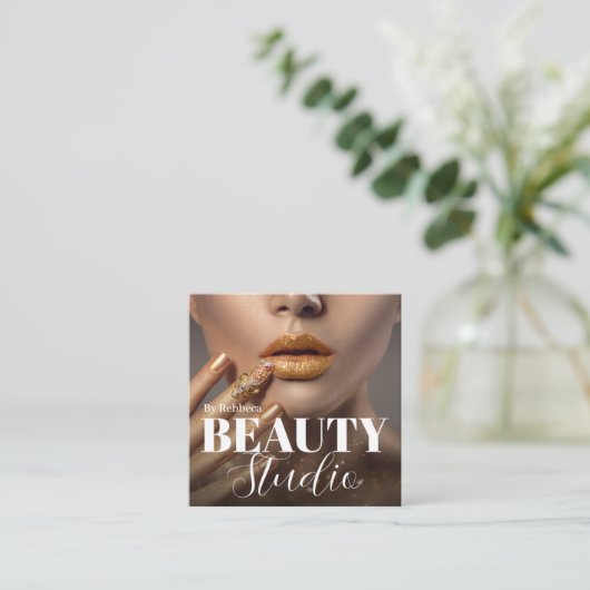 Carte De Visite Carré Élégant Moderne Design élégant Salon de Beauté Pho (Debout devant)