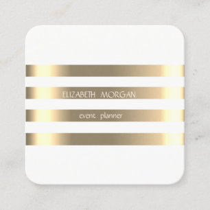 Carte De Visite Carré Élégant Moderne Style Faux Doré Rayé, Blanc