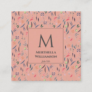 Carte De Visite Carré Élégant MONOGRAM Coral rose Floral