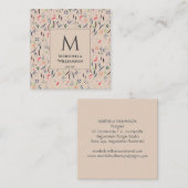 Carte De Visite Carré Élégant MONOGRAM Floral Beige (Devant / Derrière)