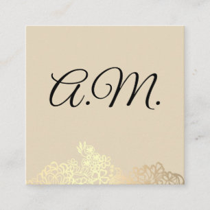 Carte De Visite Carré Élégant Monogram Gold Floral