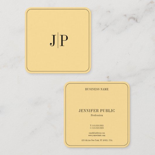 Carte De Visite Carré Élégant Monogram Modèle Luxe Glamor Or (Devant / Derrière)