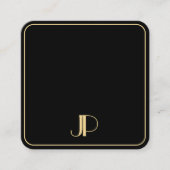 Carte De Visite Carré Élégant Monogram Modèle Luxe Noir Et Or (Devant)
