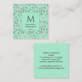 Carte De Visite Carré Élégant MONOGRAM Neo Mint Floral (Devant / Derrière)