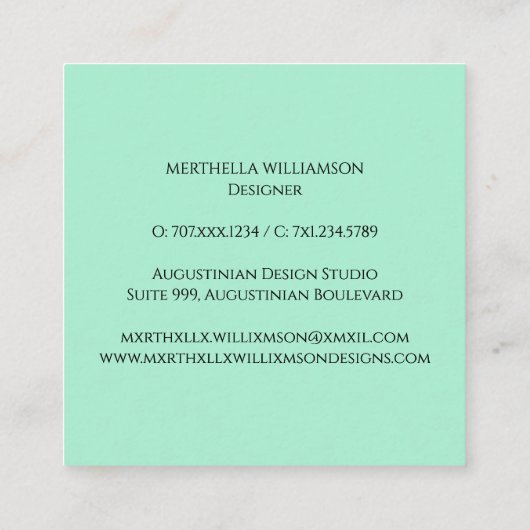 Carte De Visite Carré Élégant MONOGRAM Neo Mint Noir (Dos)