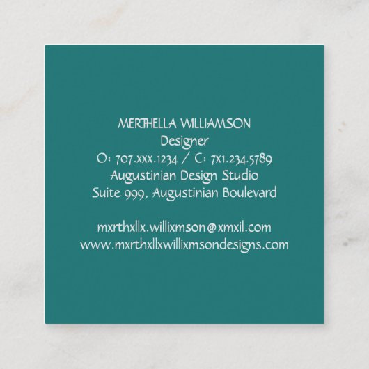 Carte De Visite Carré Élégant MONOGRAM Turquoise Bleu Floral (Dos)