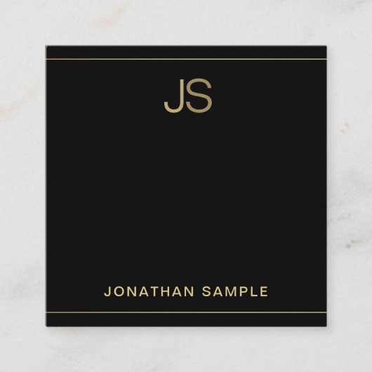Carte De Visite Carré Élégant Monogramme Black Gold Luxury Premium épais (Devant)