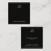 Carte De Visite Carré Élégant Monogramme Black Gold Luxury Premium épais (Devant / Derrière)