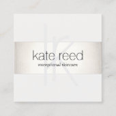 Carte De Visite Carré Élégant Monogramme blanc moderne FAUX Argent rayé (Devant)