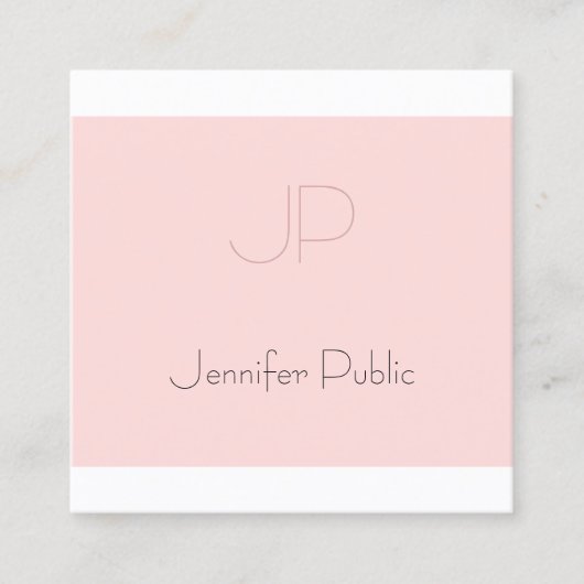 Carte De Visite Carré Élégant Monogramme Clean Plain tendance Blush rose (Devant)