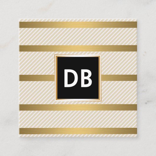 Carte De Visite Carré Élégant Monogramme Glamor Stripé Or (Devant)