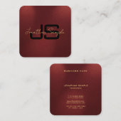 Carte De Visite Carré Élégant Monogramme Initiales Gold Couleur Texte (Devant / Derrière)