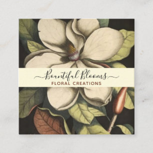 Carte De Visite Carré Élégant Monogramme Magnolia Crème Sage Blooms