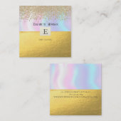 Carte De Visite Carré Élégant Monogramme moderne Diamants d'or Holograph (Devant / Derrière)