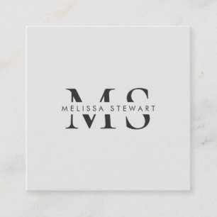 Carte De Visite Carré Élégant monogramme moderne gris clair professionne