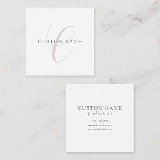 Carte De Visite Carré Élégant Monogramme moderne | Gris et blanc (modifi (Devant / Derrière)