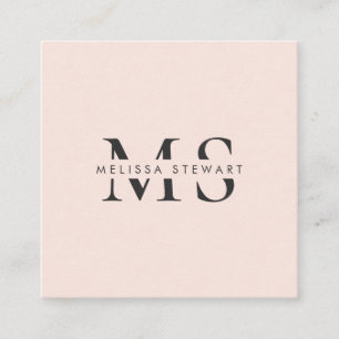 Carte De Visite Carré Élégant monogramme moderne rose pâle professionnel
