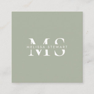 Carte De Visite Carré Élégant monogramme moderne sauge vert professionne