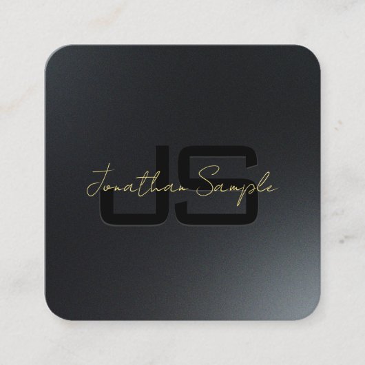 Carte De Visite Carré Élégant Monogramme noir et or Lettre initiale (Devant)