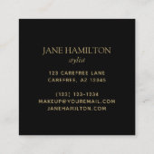 Carte De Visite Carré Élégant Monogramme Nom initial Black Gold (Dos)