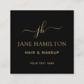 Carte De Visite Carré Élégant Monogramme Nom initial Black Gold (Devant)