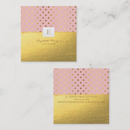 Carte De Visite Carré Elégant Monogramme Or Moderne, Dots (Devant / Derrière)