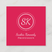 Carte De Visite Carré Élégant Monogramme professionnel Cherry Red Script (Devant)