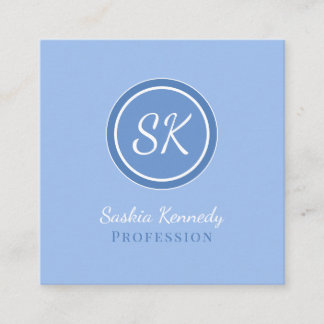 Carte De Visite Carré Élégant Monogramme professionnel Periwinkle Blue