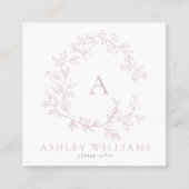 Carte De Visite Carré Élégant Monogramme rose Floral Crest Professionnel (Devant)